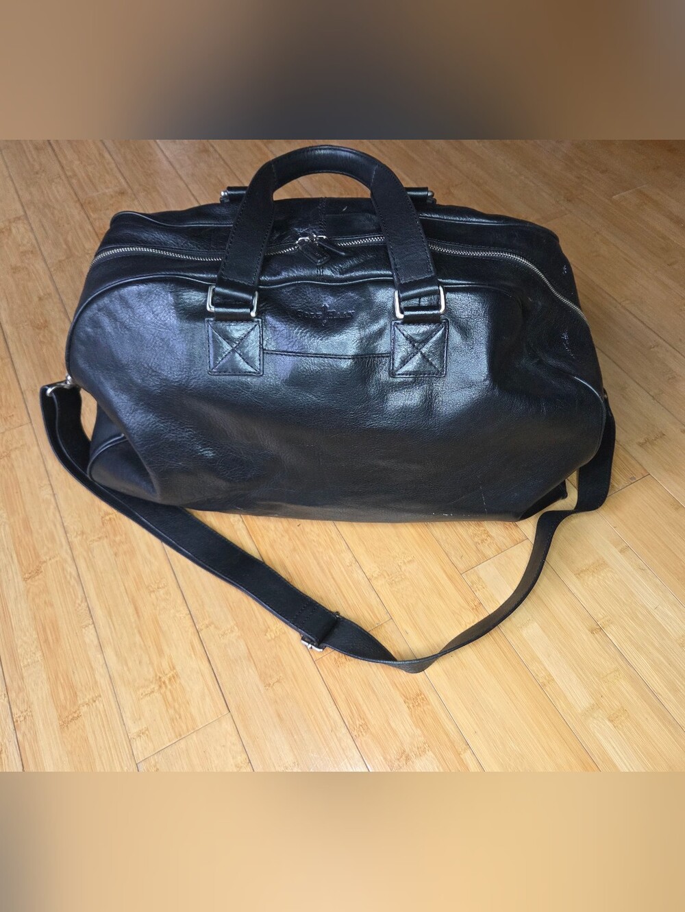 Cole Hann Black Leather Weekender Duffel Bag - Classic Travel Tote